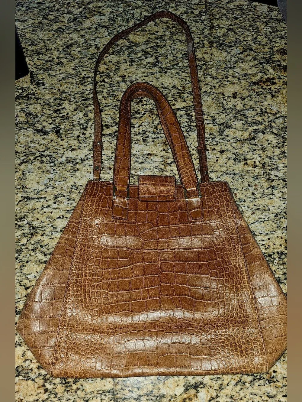 Brooks Brothers Crocodile-Embossed Leather Tote, characterized brown Leather
